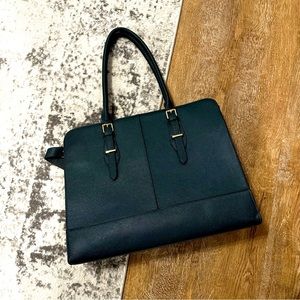 Large Laptop Bag Tote Faux Leather - Dark Green Emerald